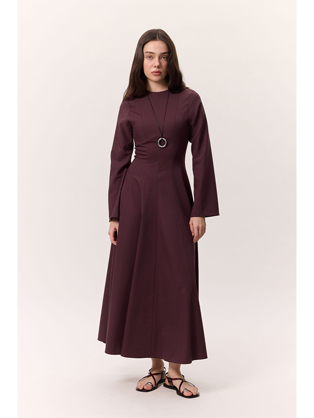 Kup Detaylı Elbise Bordo-3