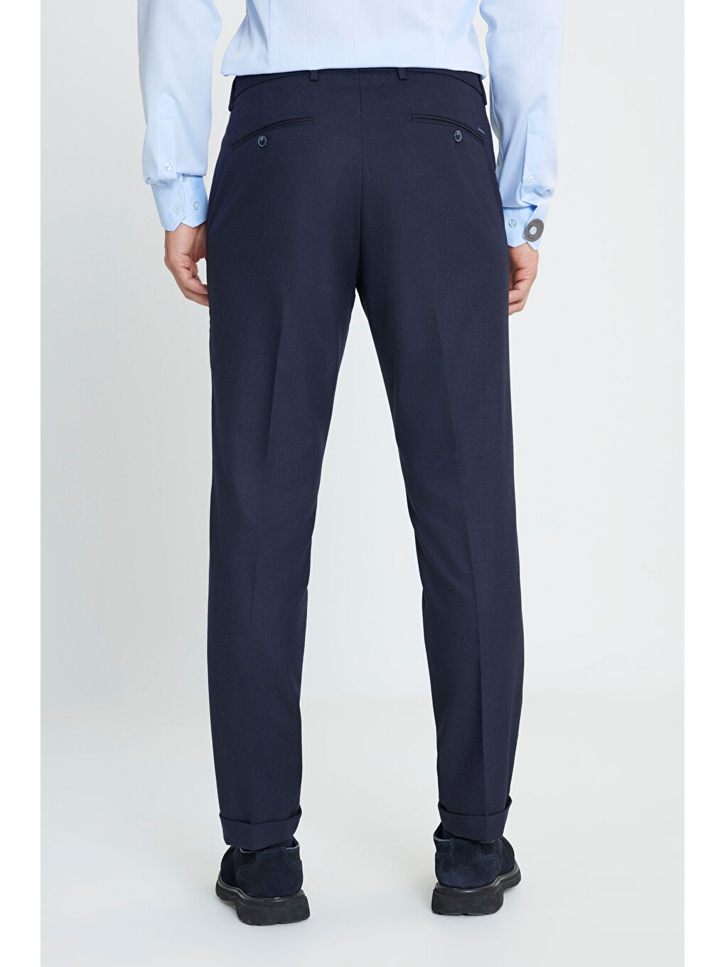 Erkek Lacivert Slim Fit Dar Kesim Beli Gizli Lastikli Yan Cep Klasik Esnek Pantolon-5