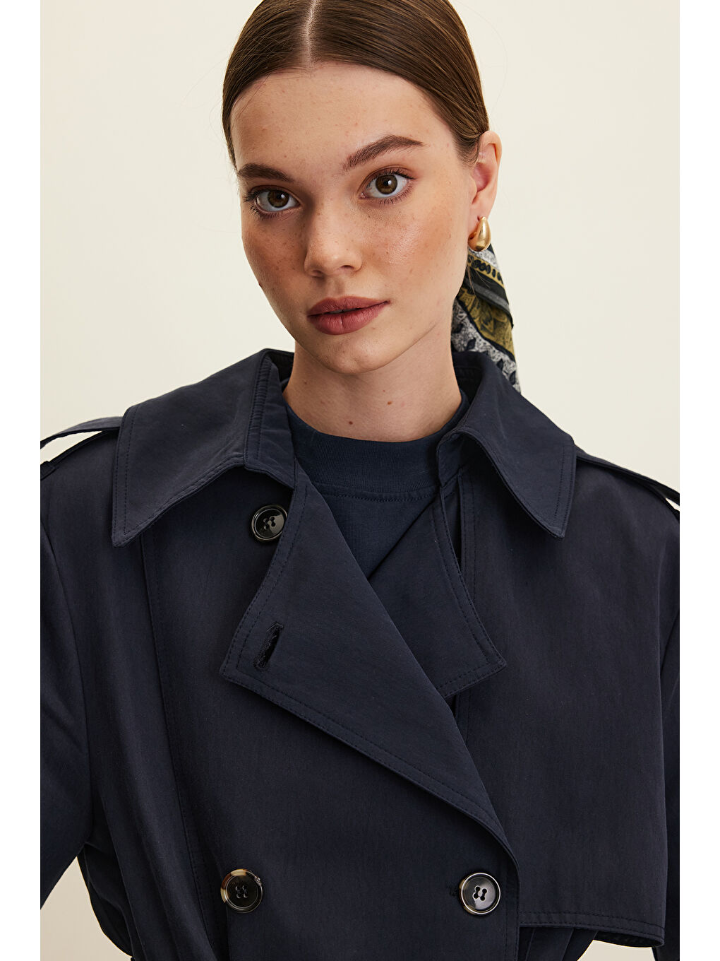 Anıka Kruvaze Kemerli Trençkot Lacivert-1