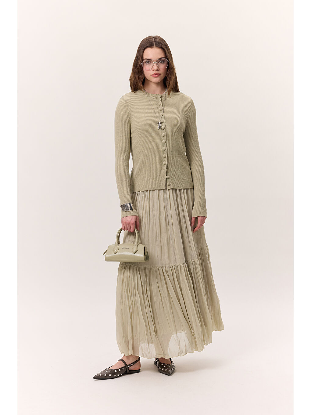 Yeşil Crush Piliseli Uzun Etek Adaçayı-1