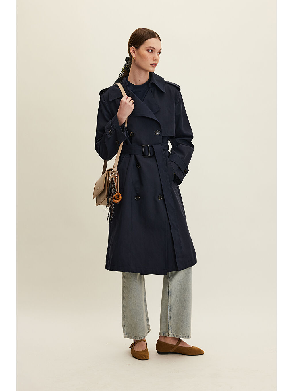 Anıka Kruvaze Kemerli Trençkot Lacivert-4