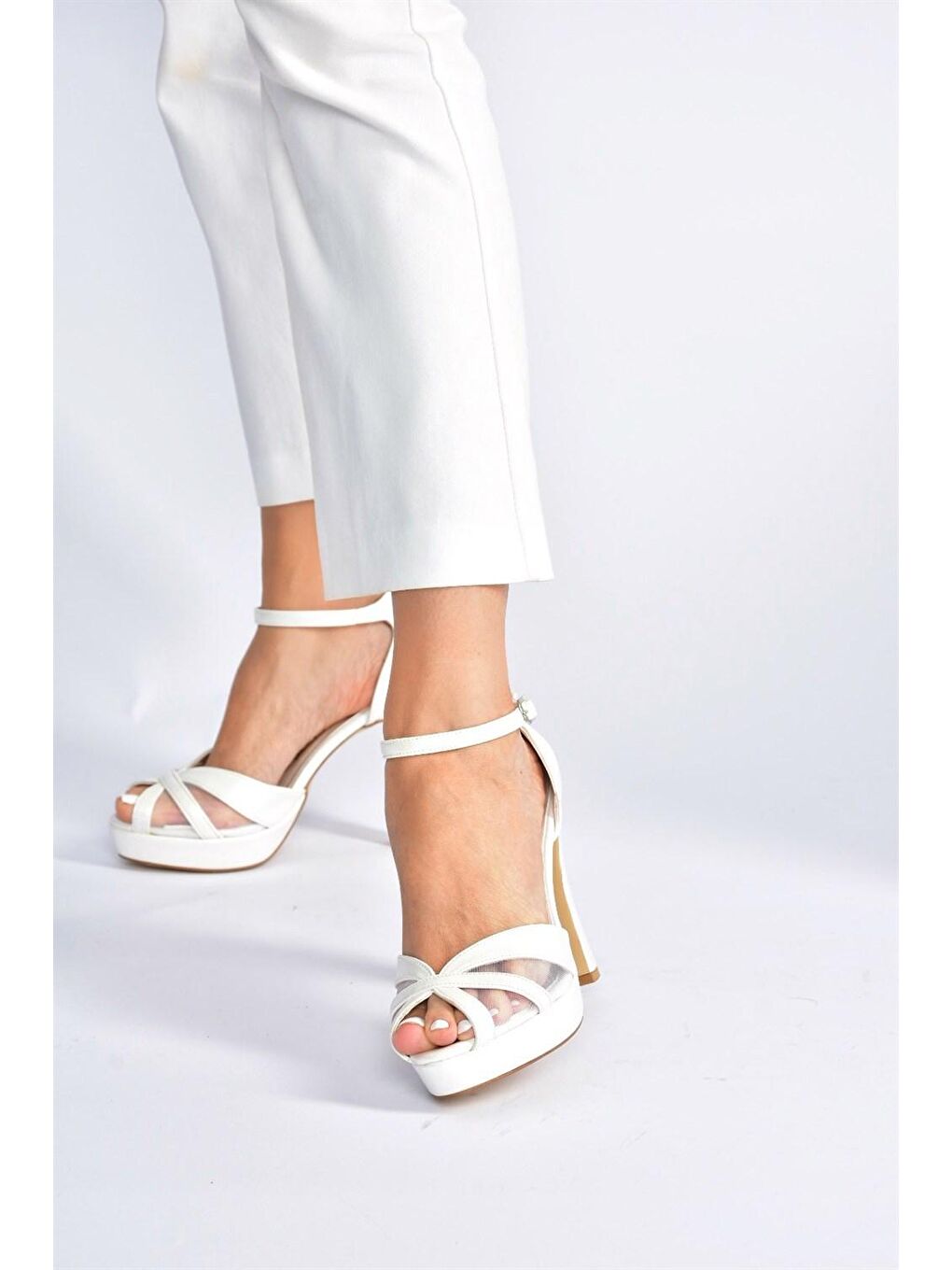 Ekru Sedef Platform Topuklu Kadın Abiye Ayakkabı M348202009-1