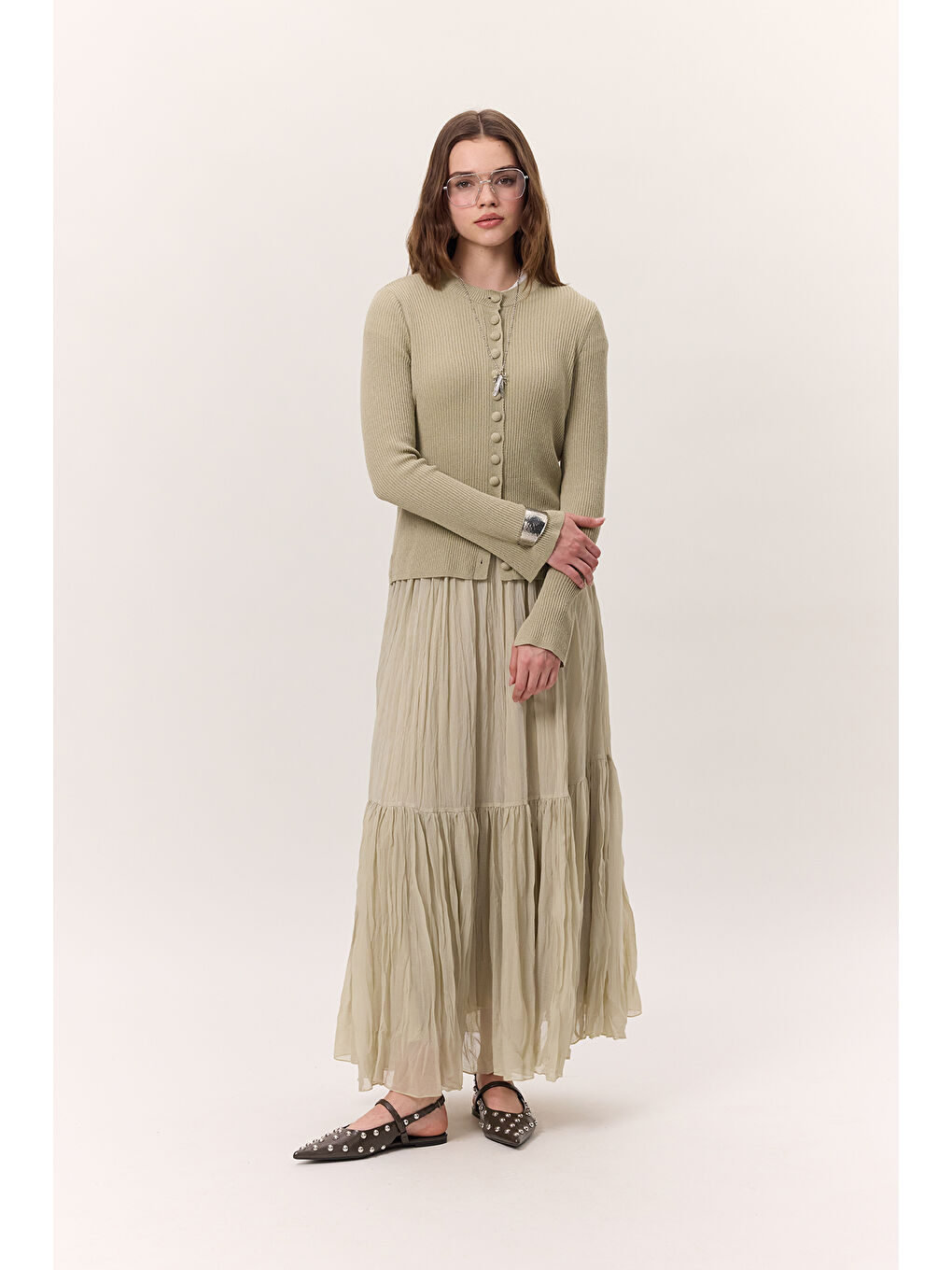 Yeşil Crush Piliseli Uzun Etek Adaçayı-3