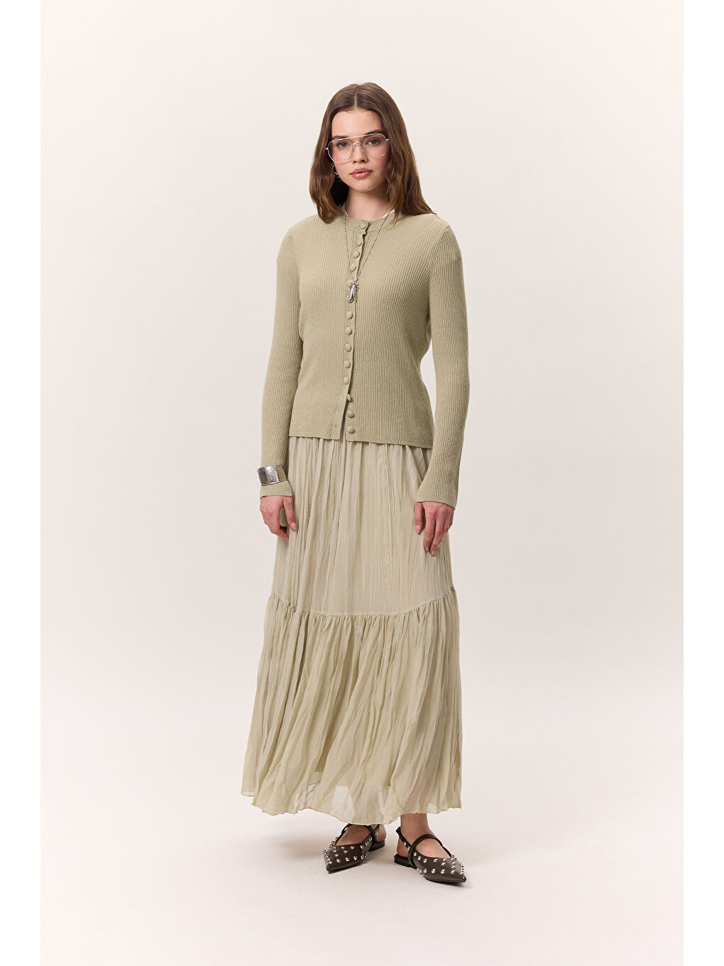 Yeşil Crush Piliseli Uzun Etek Adaçayı-4