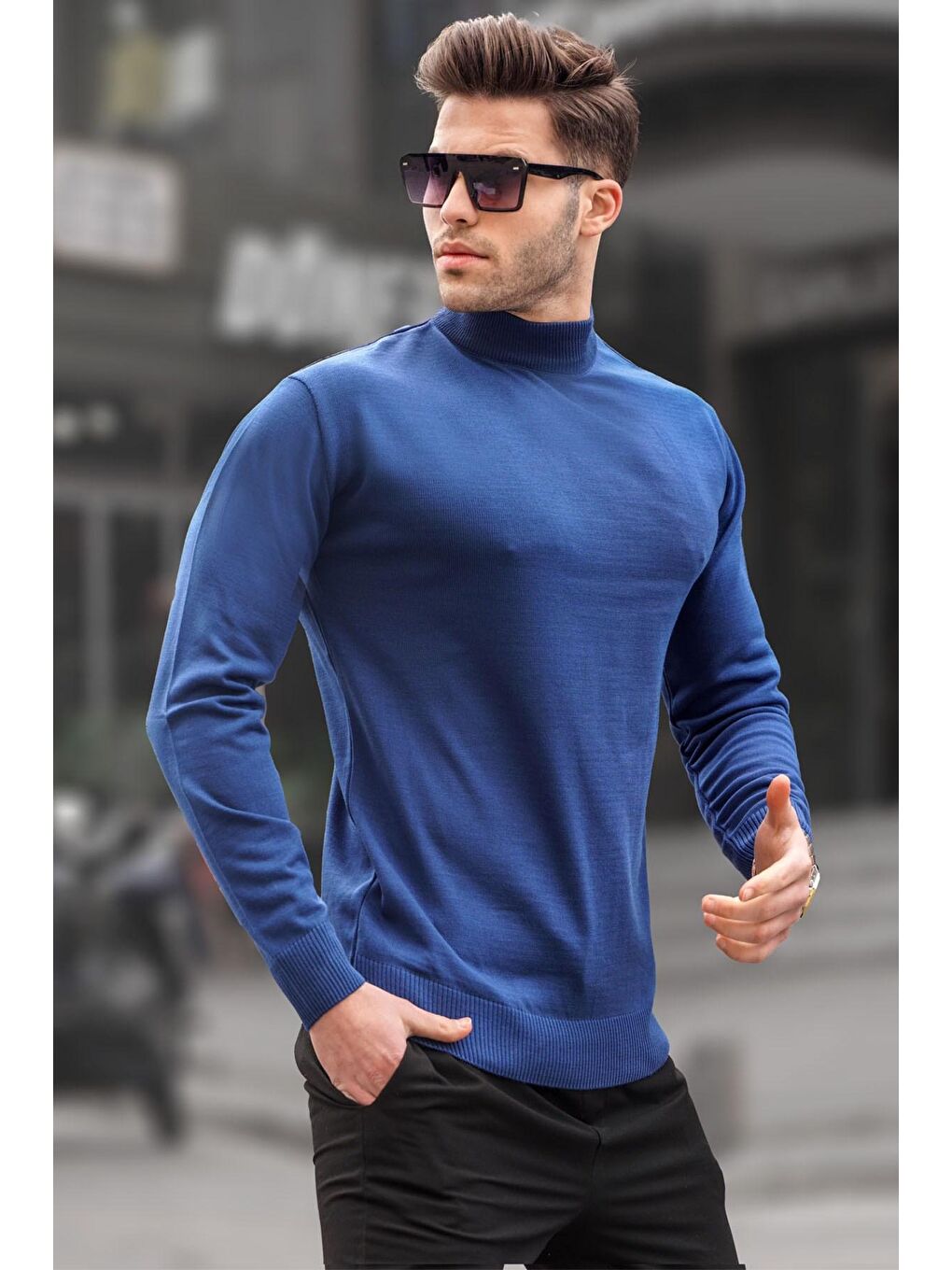 Madmext İndigo Slim Fit Yarım Balıkçı Yaka Erkek Triko Kazak 6343