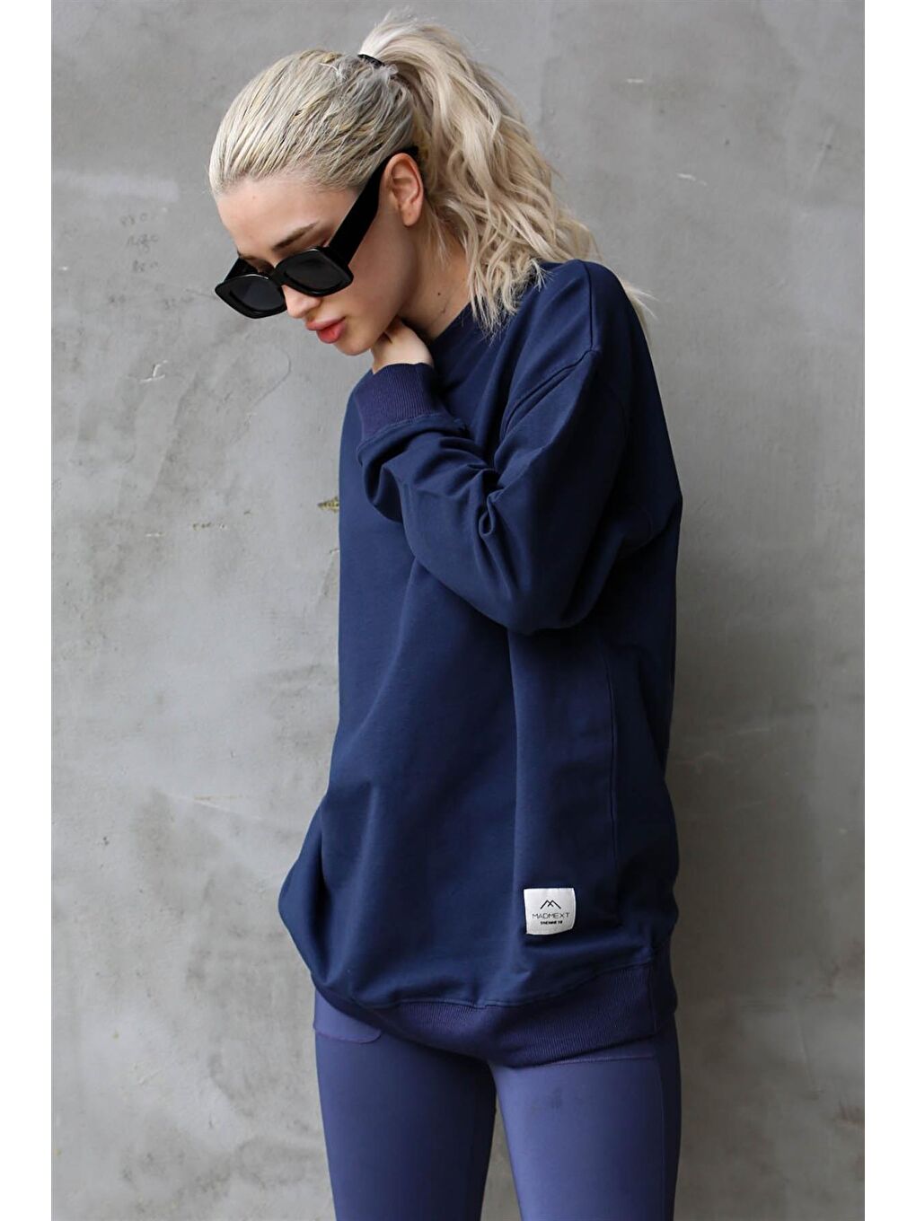 Lacivert Basic Oversize Kadın Sweatshirt Mg1686-1