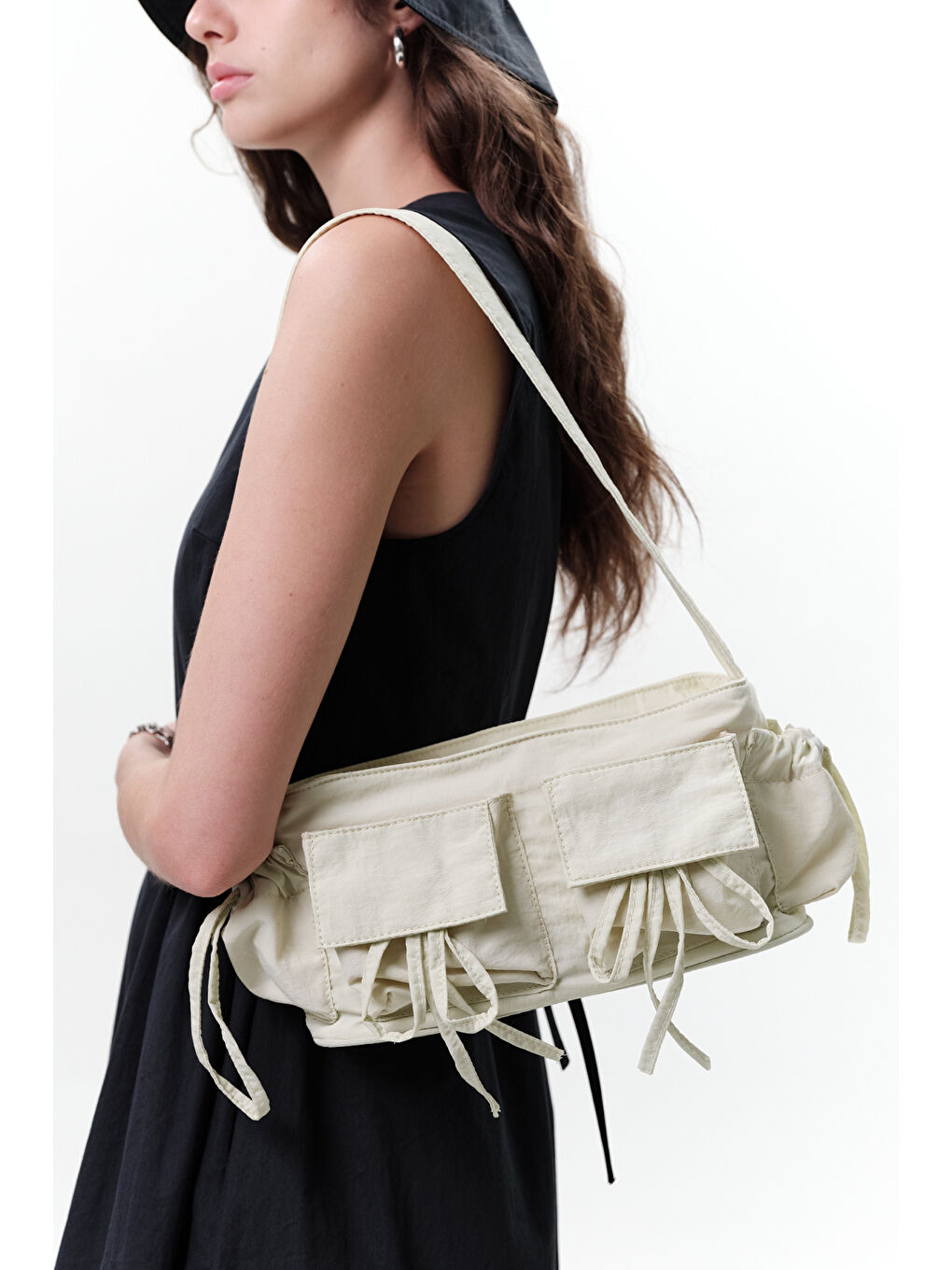 Cep Detaylı Bağcıklı Çanta Sarı-1