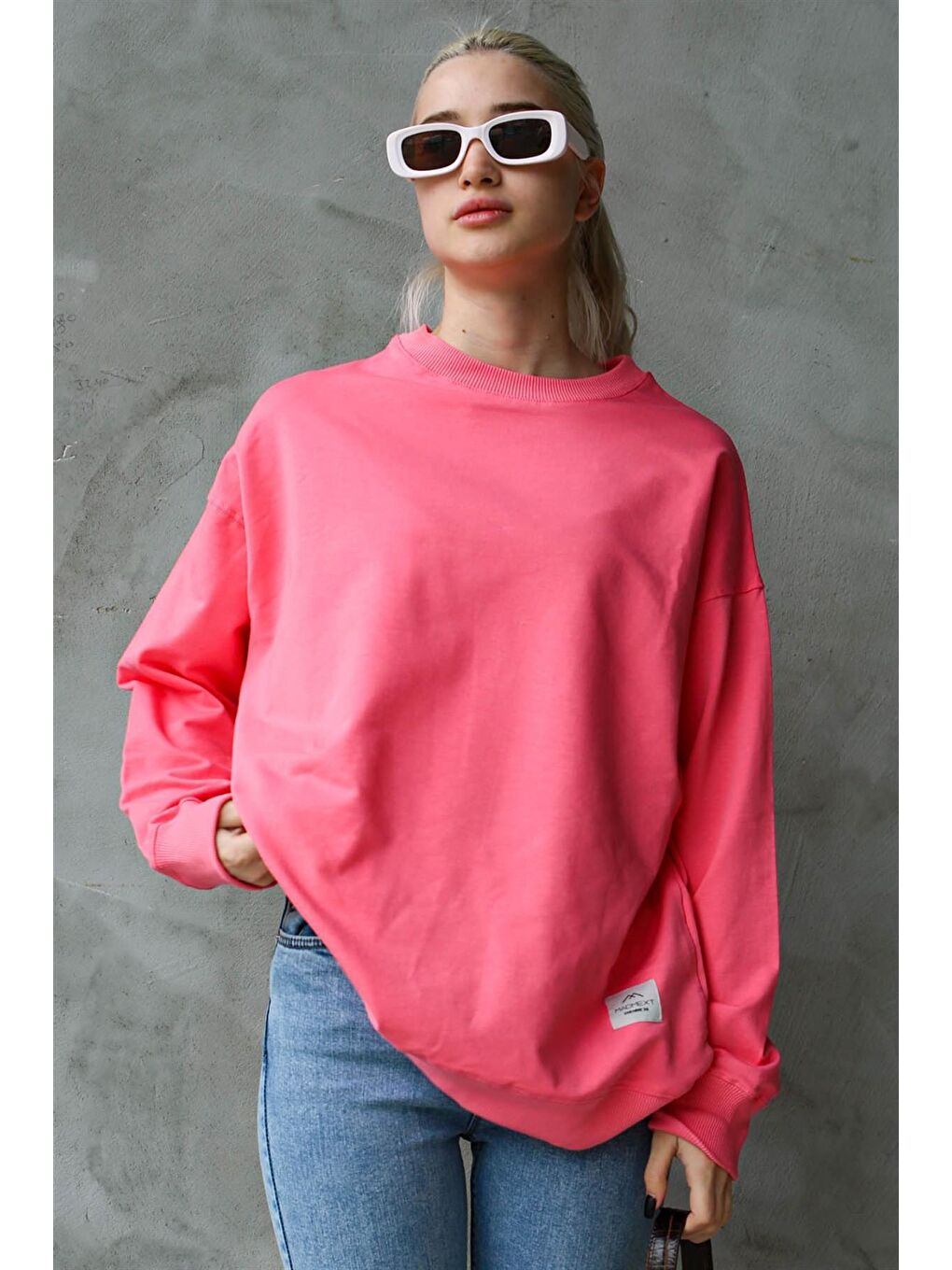 Madmext Pembe Basic Oversize Kadın Sweatshirt MG1686 - 1