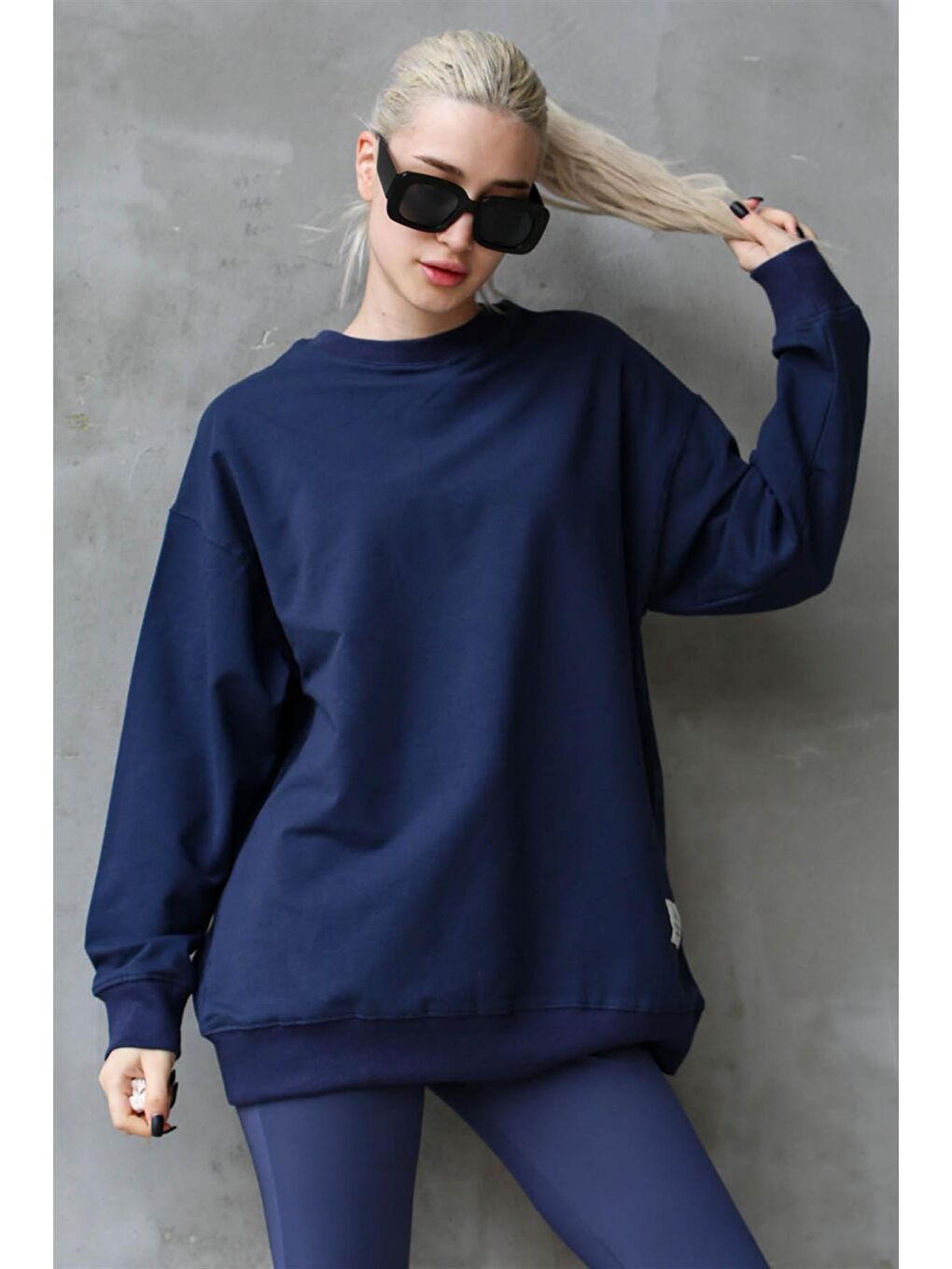 Lacivert Basic Oversize Kadın Sweatshirt Mg1686-2