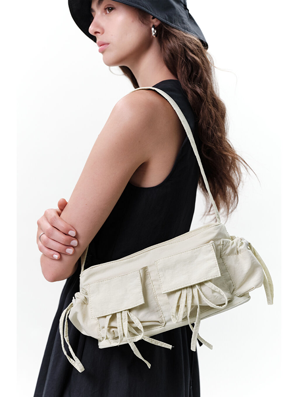 Cep Detaylı Bağcıklı Çanta Sarı-2