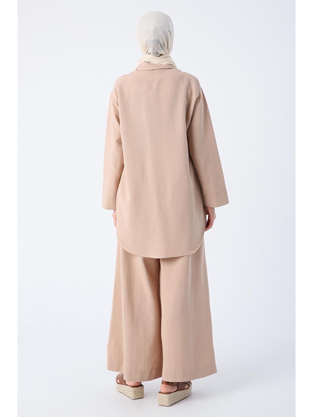 Koyu Bej Keten Gömlek Pantolon Takım-3