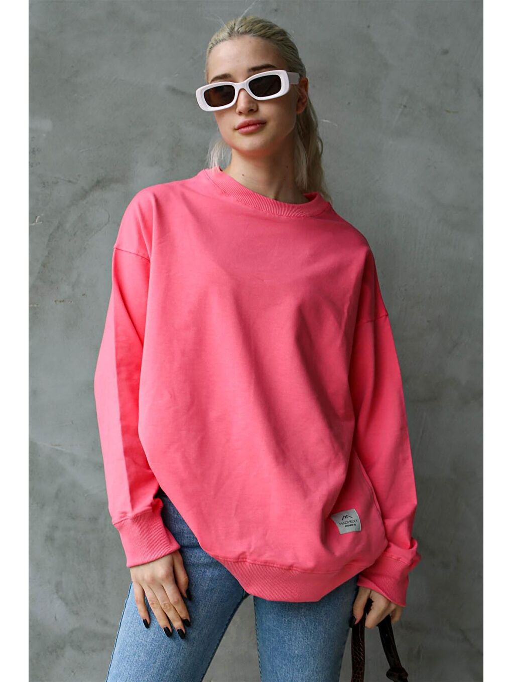 Madmext Pembe Basic Oversize Kadın Sweatshirt MG1686 - 2