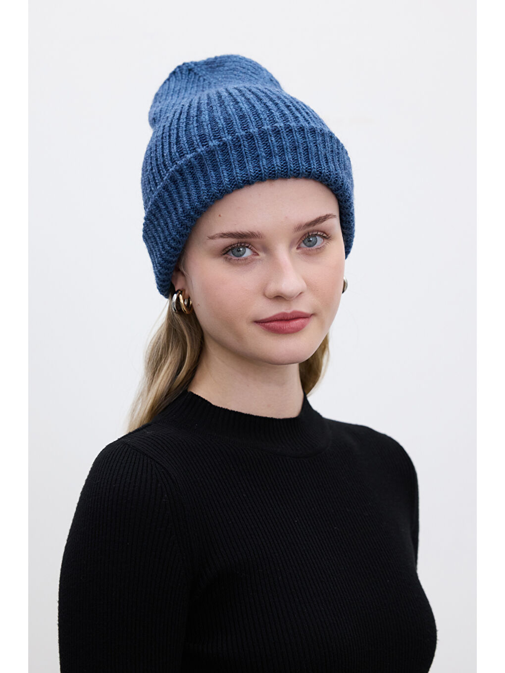 Kalın Örgü Bere İndigo