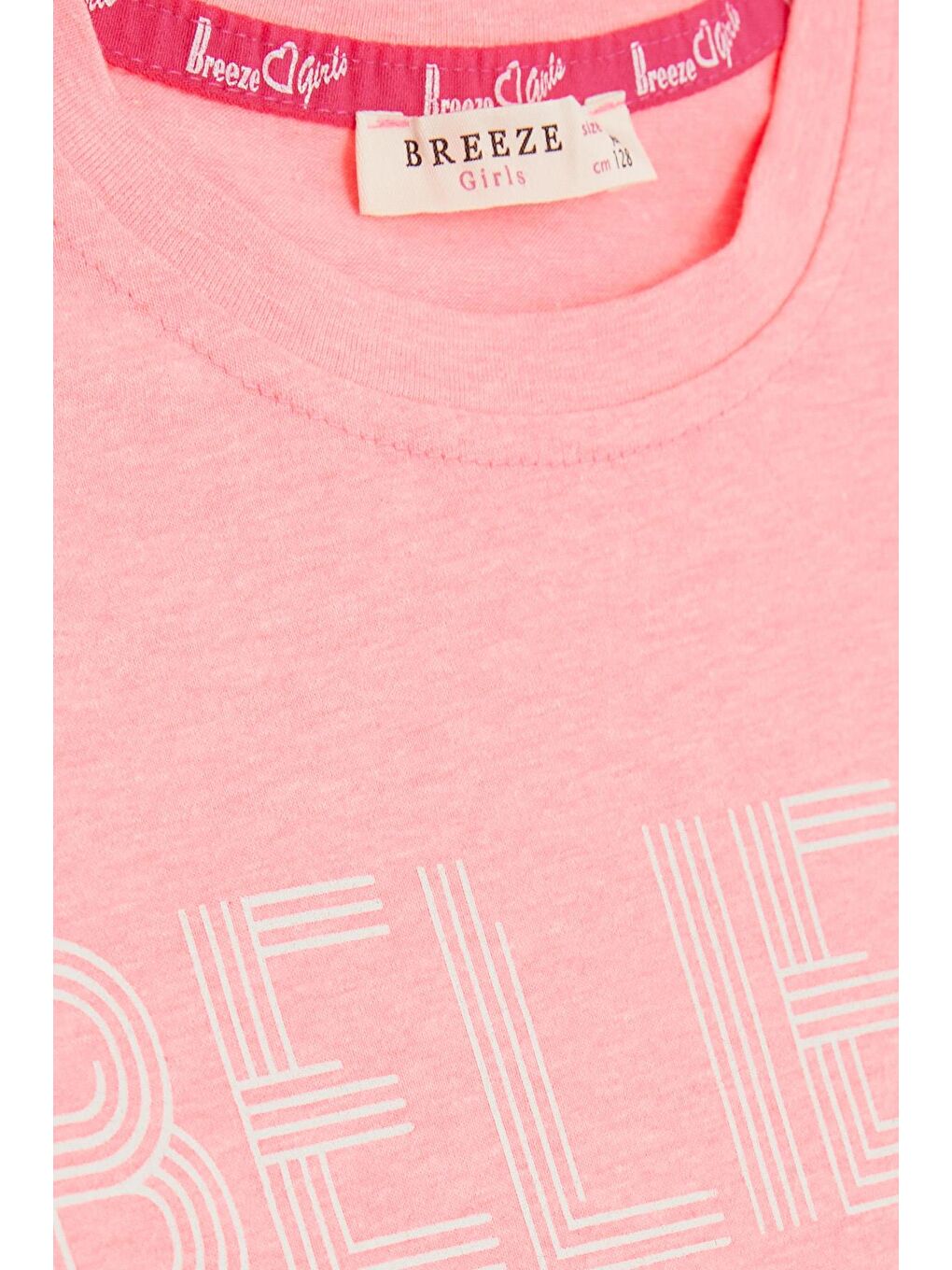 Kız Çocuk Kapri Taytlı Crop Takım Yazı Baskılı Neon Pembe (8-11 Yaş)-4