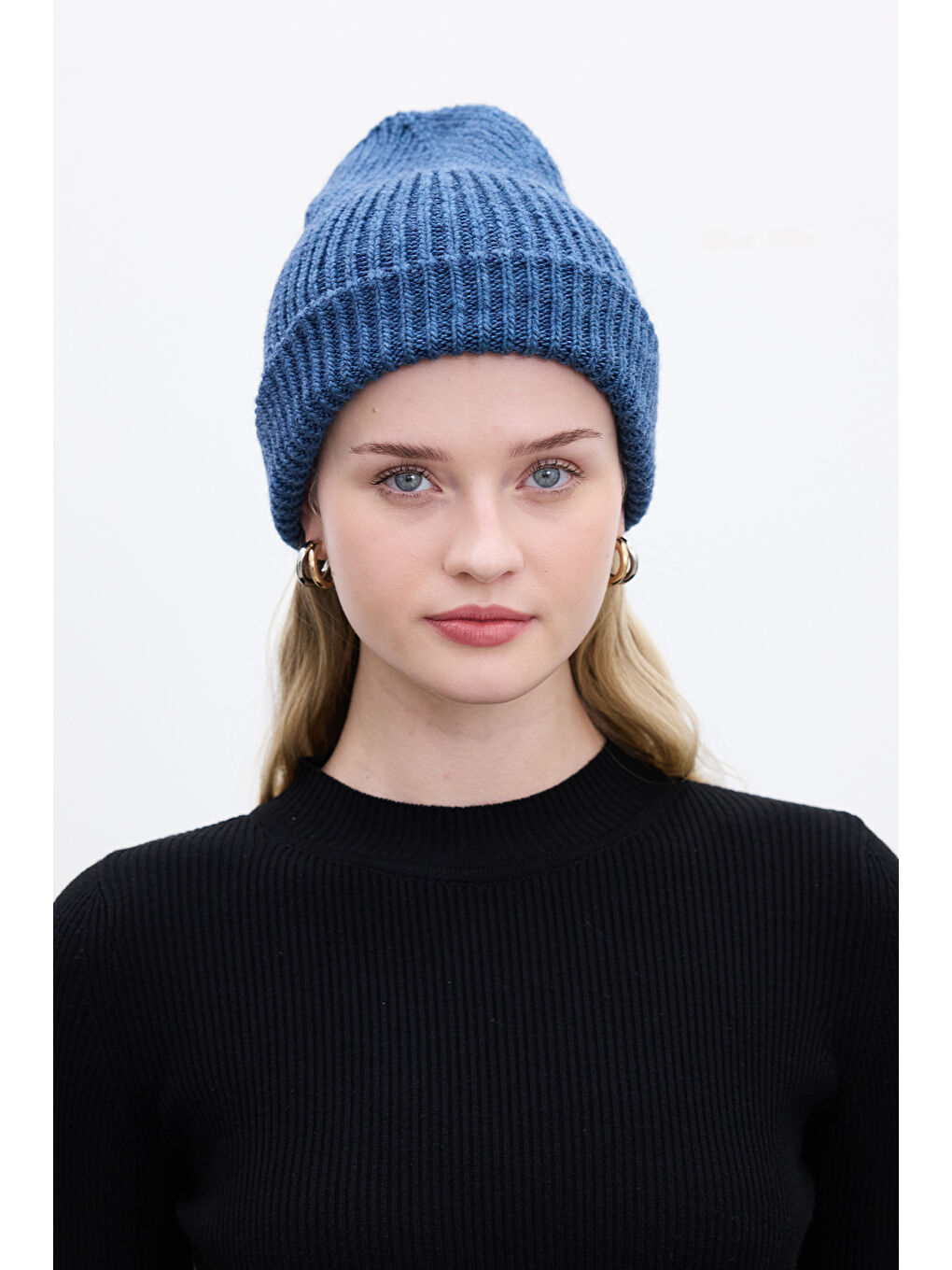 Kalın Örgü Bere İndigo-1