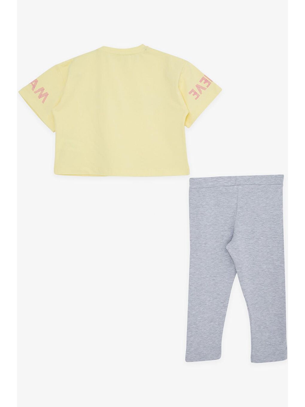 Kız Çocuk Kapri Taytlı Crop Takım Yazı Baskılı Sarı (8-12 Yaş)-1