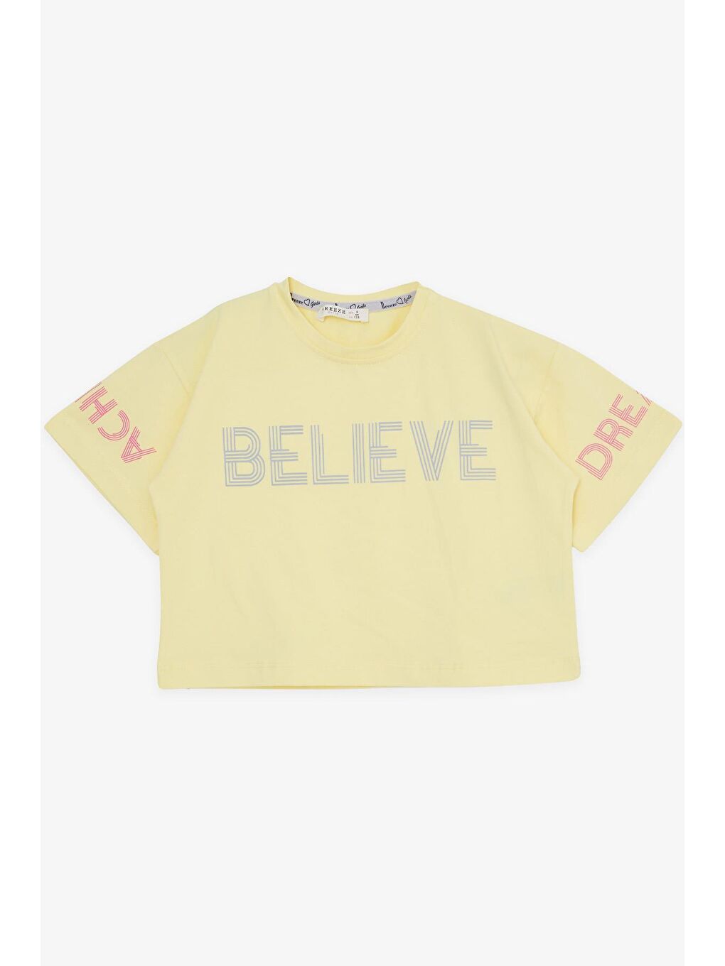 Kız Çocuk Kapri Taytlı Crop Takım Yazı Baskılı Sarı (8-12 Yaş)-2