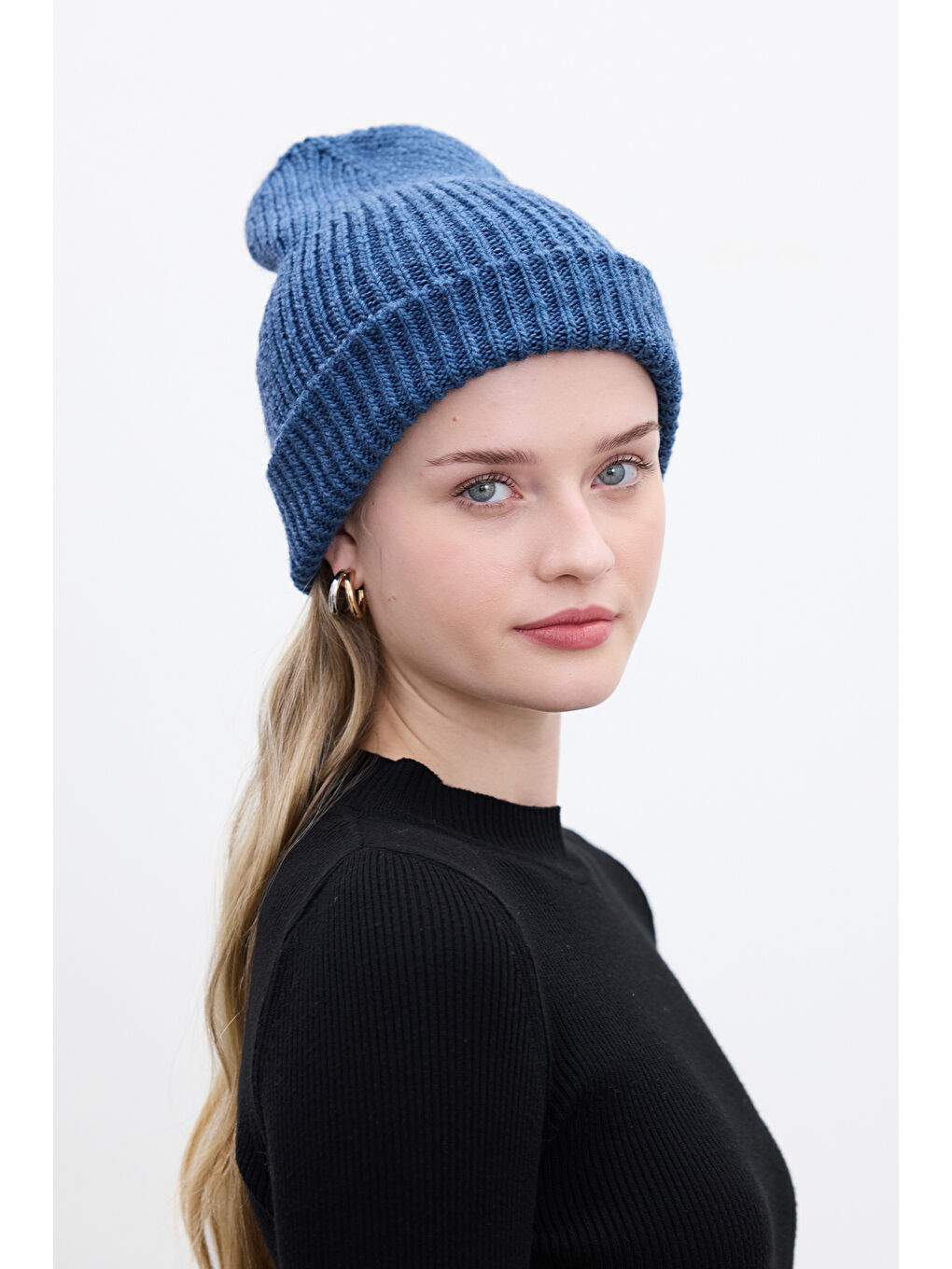 Kalın Örgü Bere İndigo-2