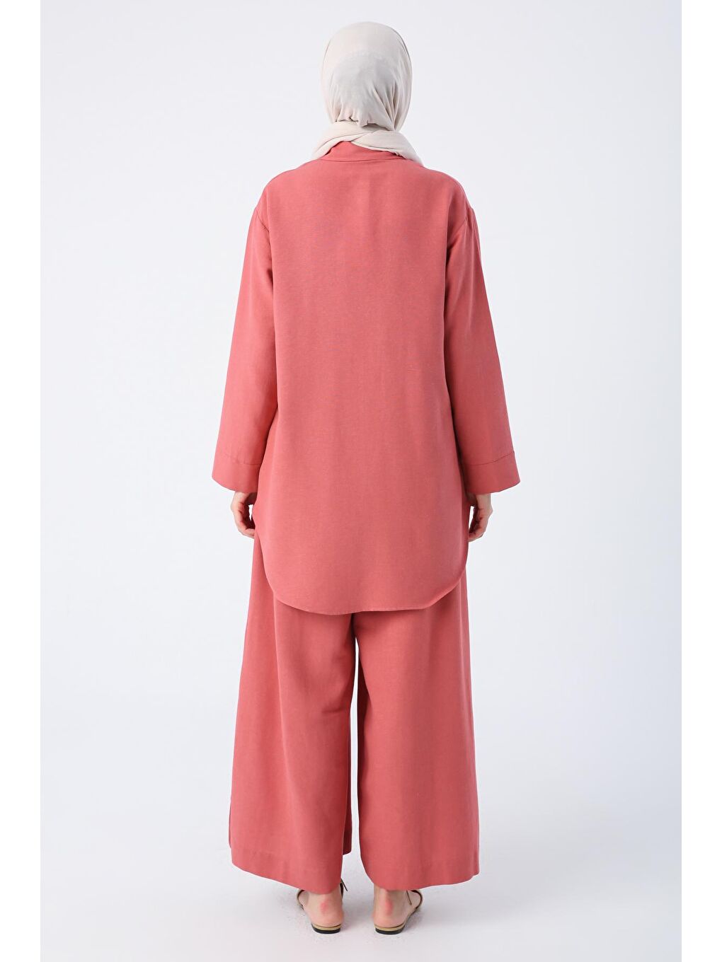 Pembe Gül Kurusu Keten Gömlek Pantolon Takım-3