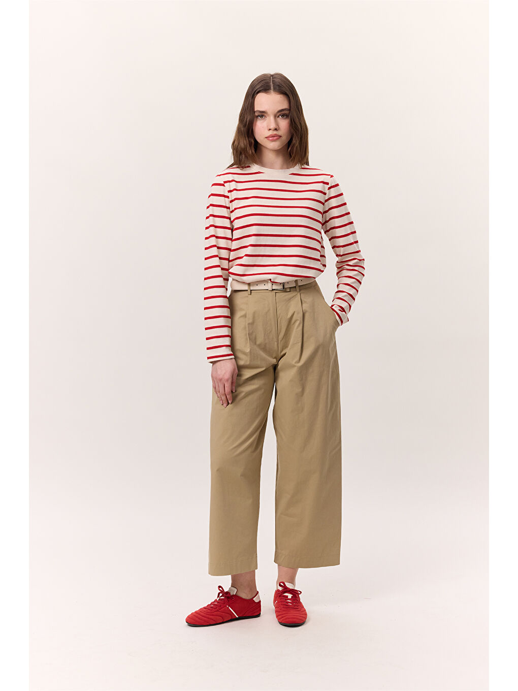 Çizgili Uzun Kol Regular Fit Tshırt Kırmızı-2