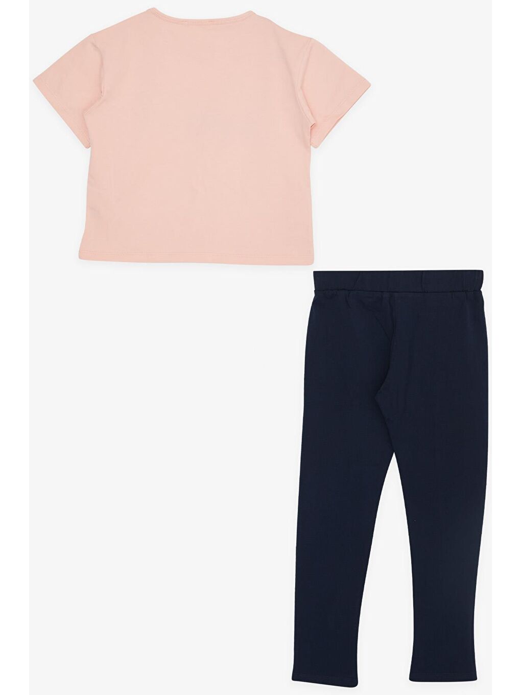 Pembe Kız Çocuk Taytlı Crop Takım Yazı Baskılı Paçası Yırtmaçlı Somon (5-9 Yaş)-1