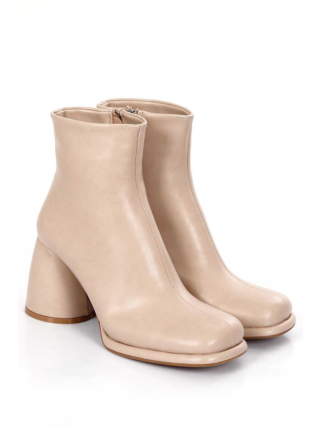 Bej Küt Burun Topuklu Fermuarlı Kadın Günlük Bot 32100-3