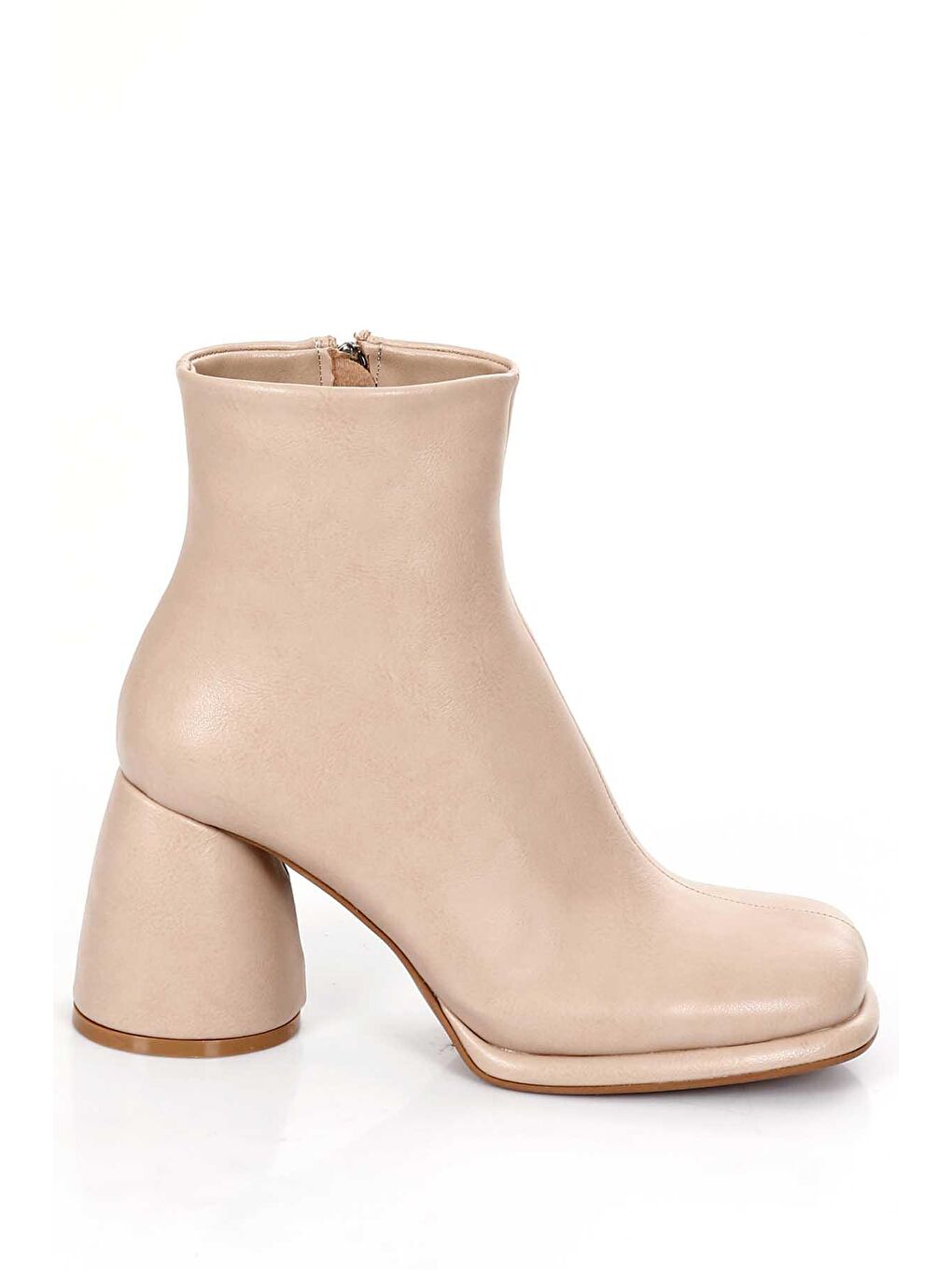 Bej Küt Burun Topuklu Fermuarlı Kadın Günlük Bot 32100-4