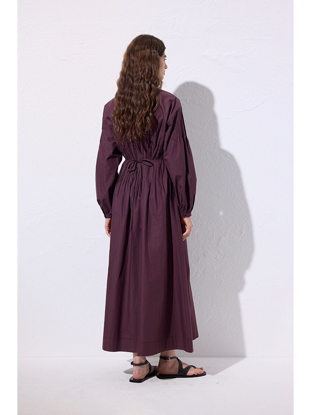 Beli Pile Detaylı Elbise Mürdüm-8