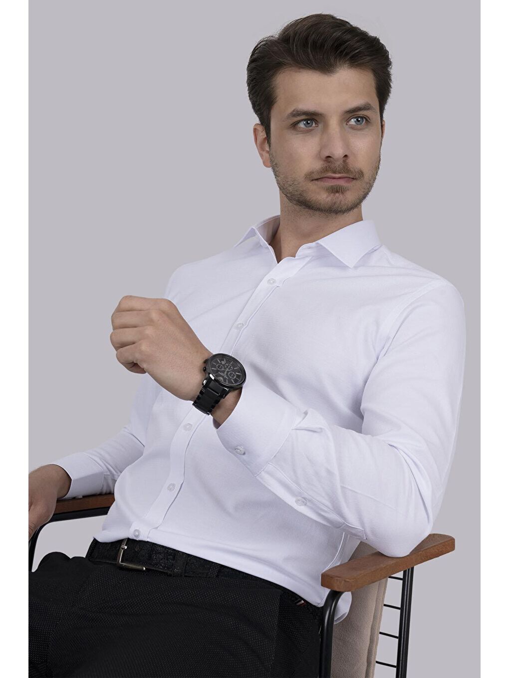 Beyaz Sedef Düğmeli Slimfit Erkek Gömlek-3