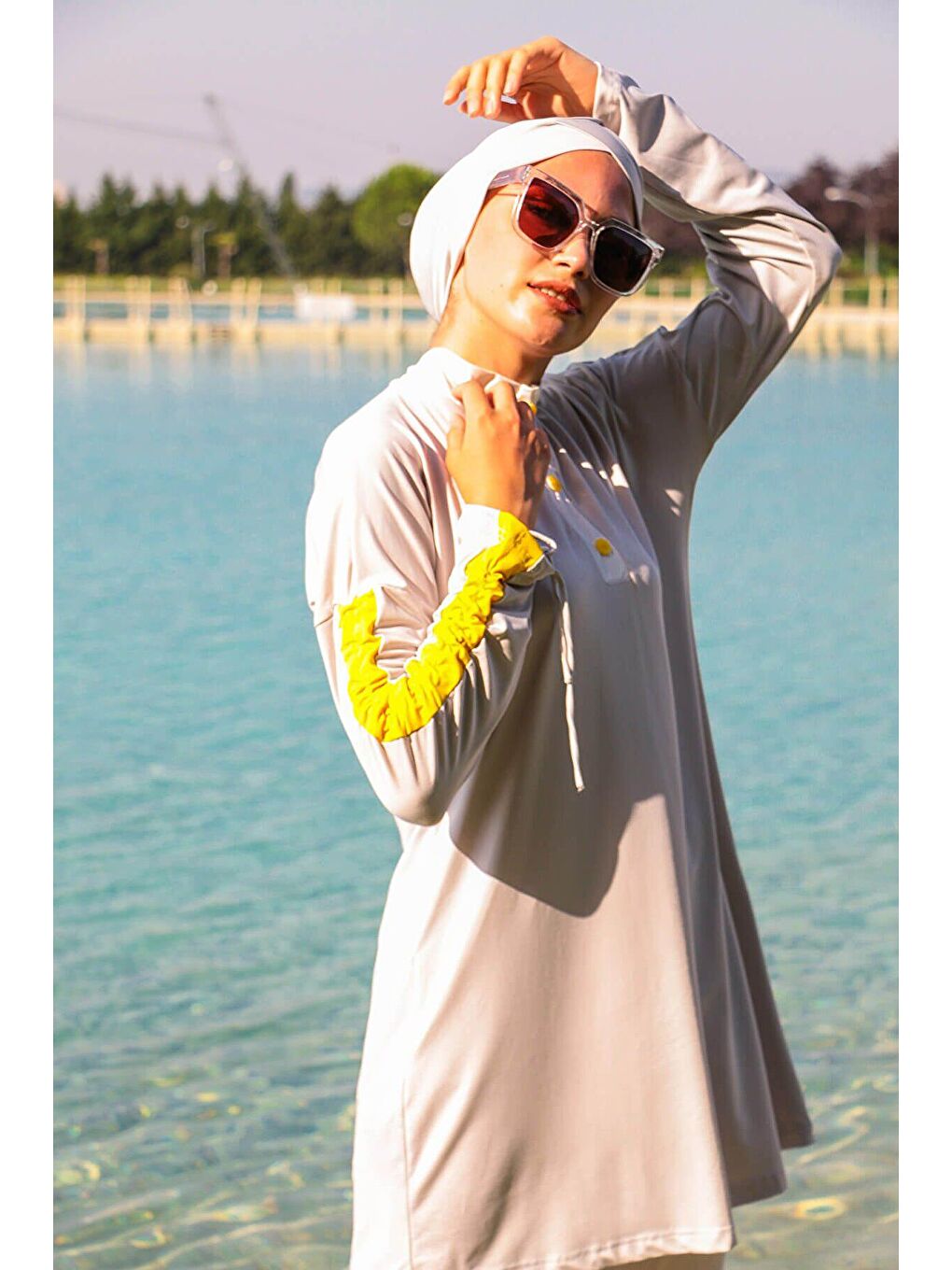 Gri Tam Kapalı Tesettür Mayo M2118-1