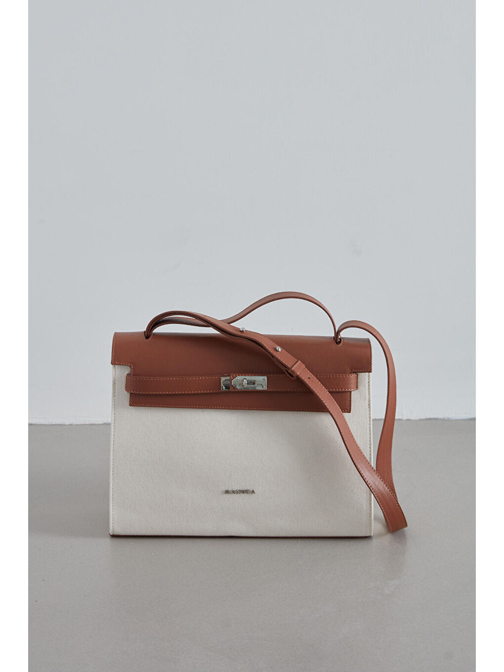 Bej Deri Detaylı Kanvas Çanta Natural-2