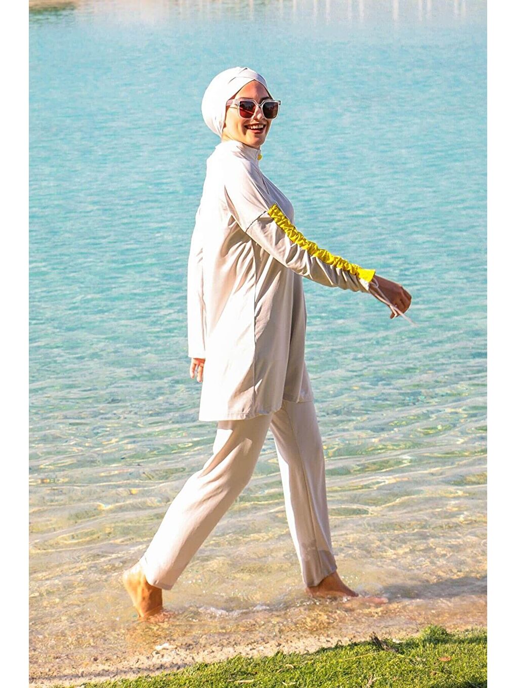 Gri Tam Kapalı Tesettür Mayo M2118-2