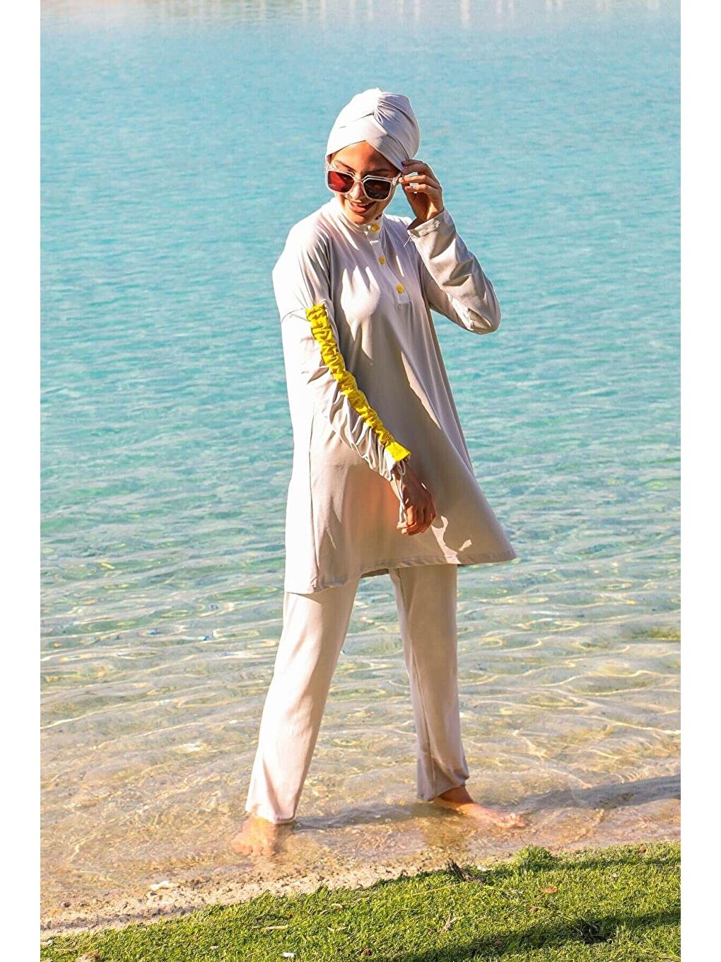 Gri Tam Kapalı Tesettür Mayo M2118-3