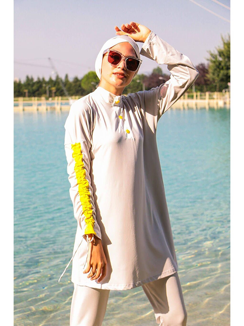 Gri Tam Kapalı Tesettür Mayo M2118-4