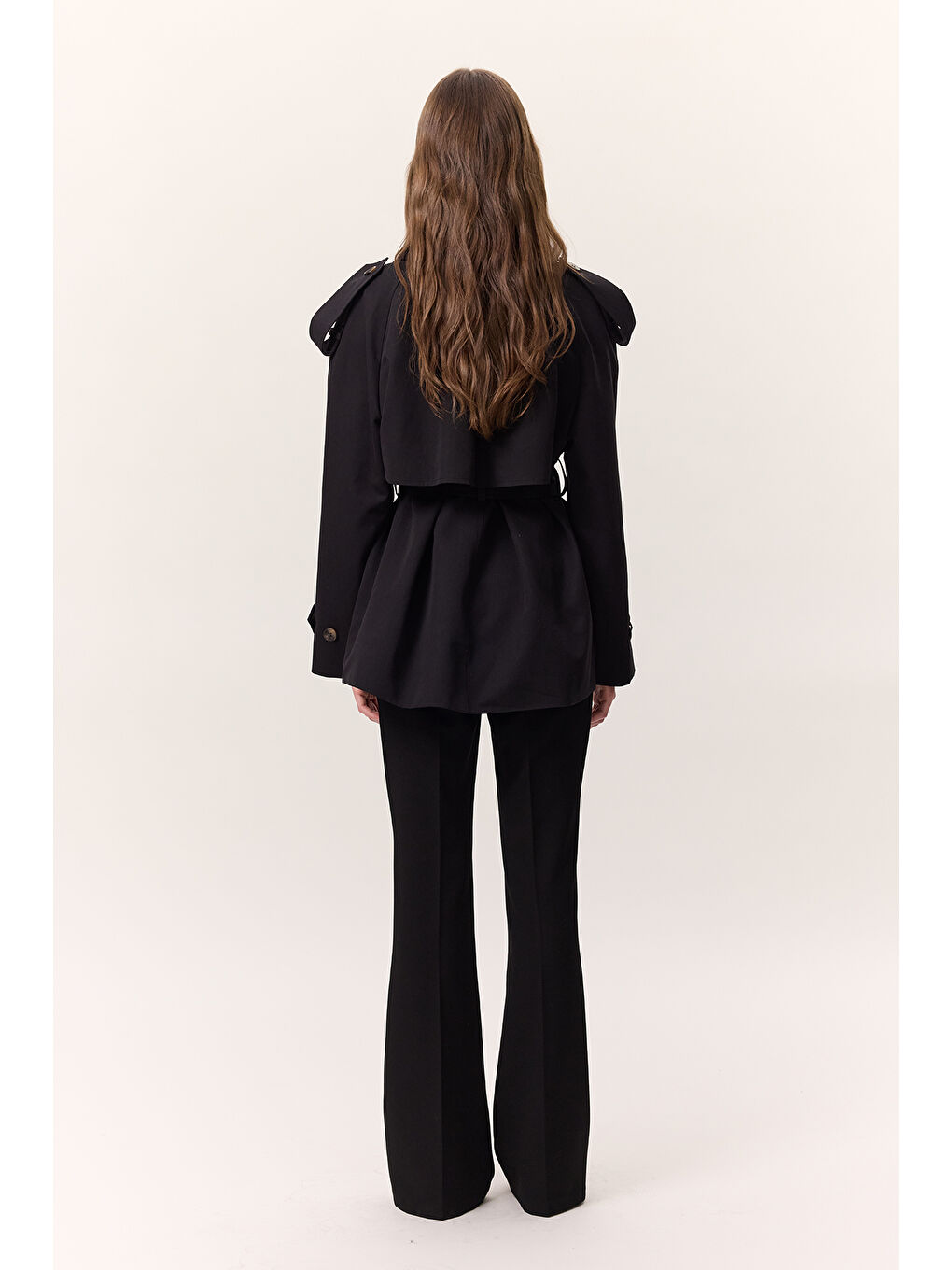 Kruvaze Kesim Kısa Trençkot Siyah-6