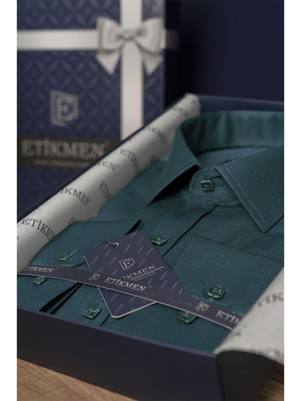 Zümrüt Yeşili Kare Düğmeli Slimfit Erkek Gömlek-4