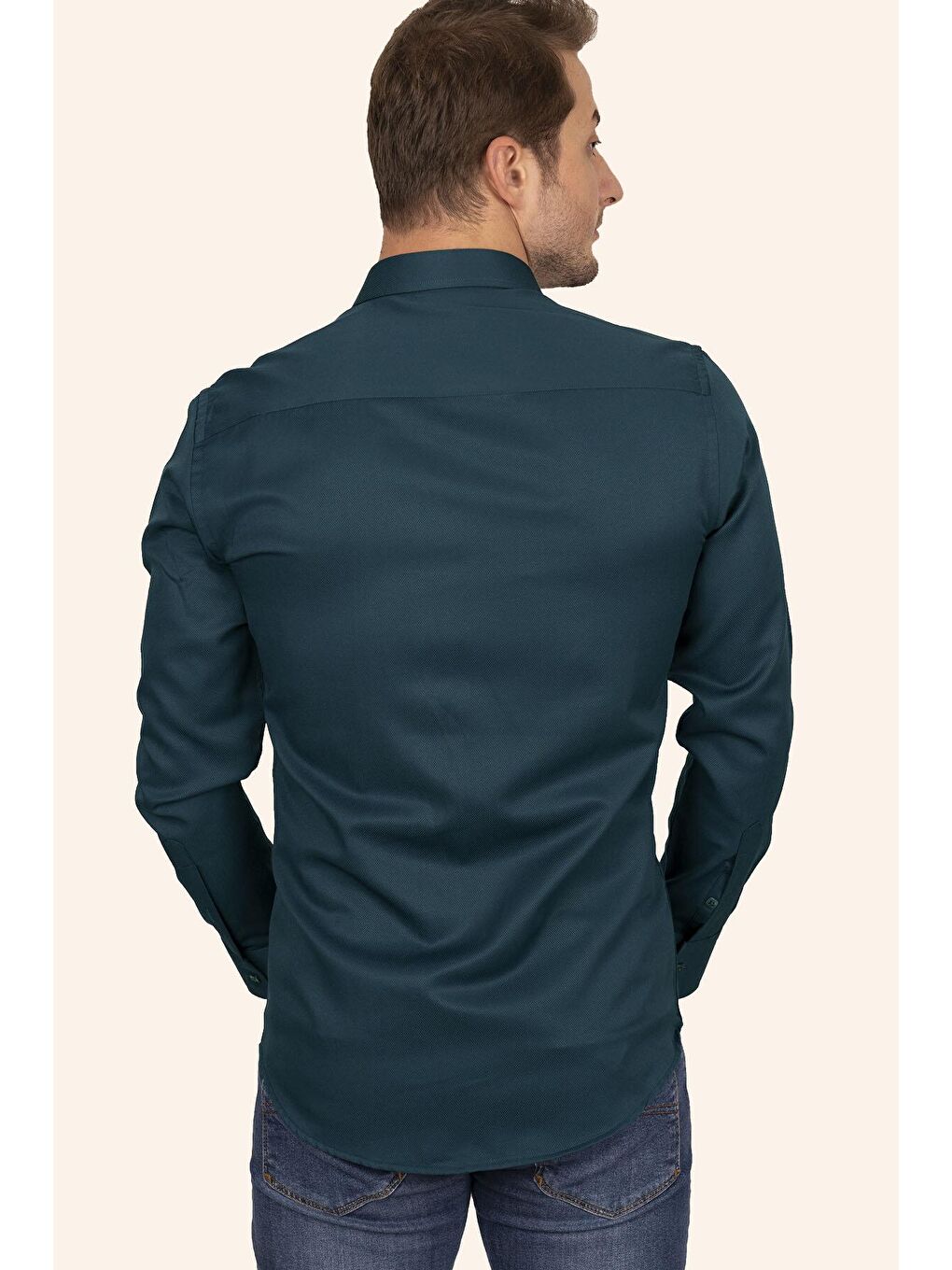 Zümrüt Yeşili Kare Düğmeli Slimfit Erkek Gömlek-5