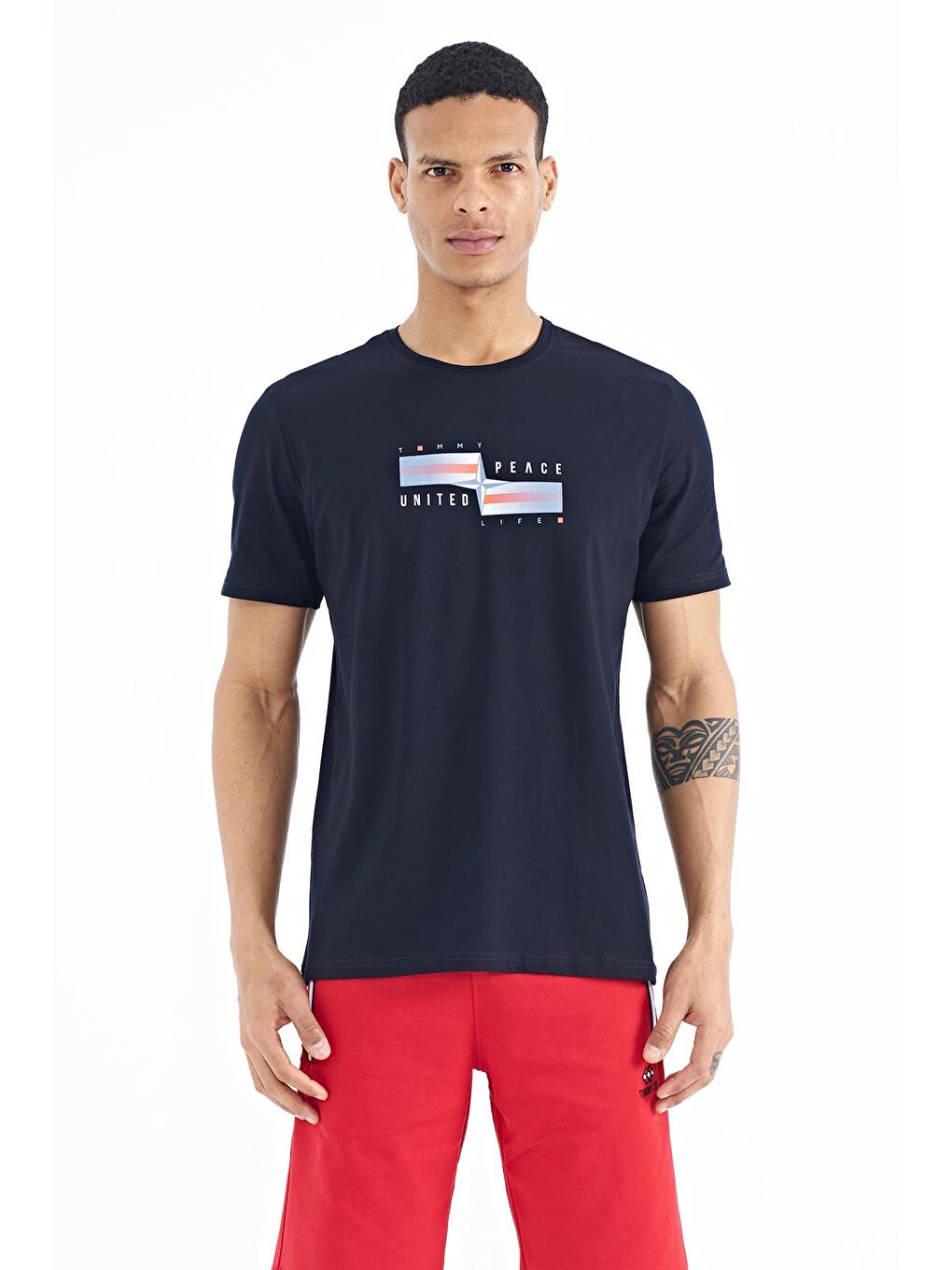 TOMMYLIFE Lacivert Yazılı Şekil Basklı Standart Kalıp Erkek T-shirt - 88215