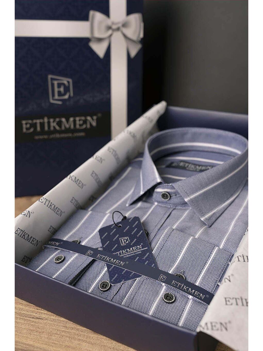 Gri Beyaz Çizgili Slimfit Erkek Gömlek-6