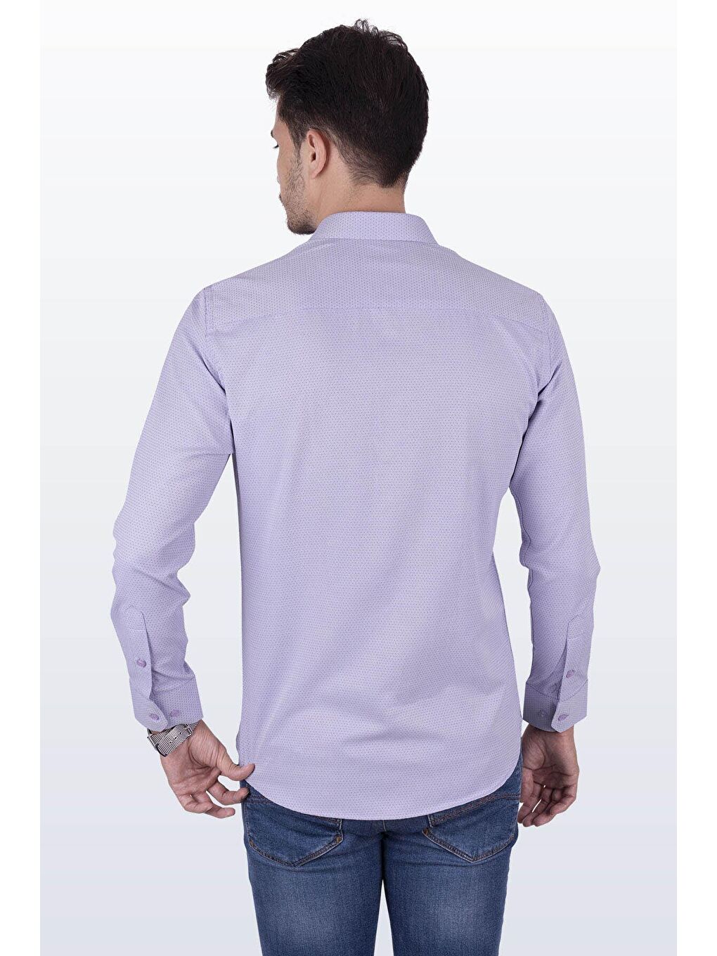 Lila Armür Desenli Slimfit Erkek Gömlek-5