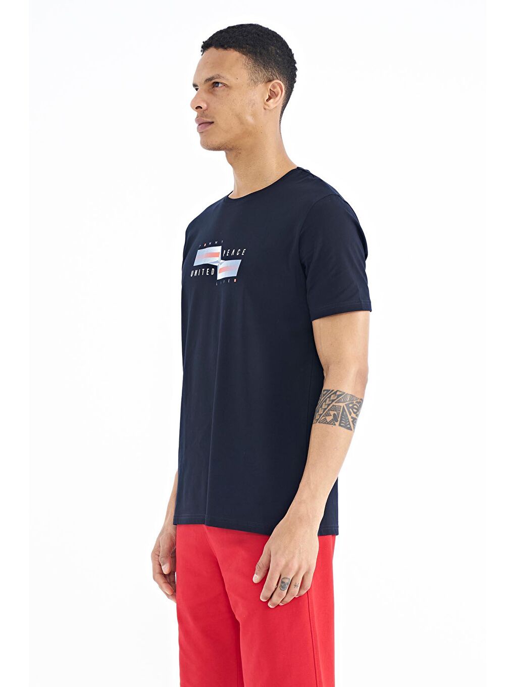 TOMMYLIFE Lacivert Yazılı Şekil Basklı Standart Kalıp Erkek T-shirt - 88215 - 3