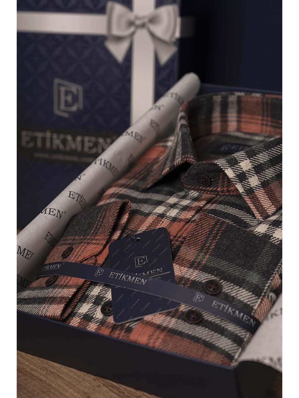 Kahverengi Kiremit Çizgili Slimfit %100 Pamuk Erkek Oduncu Gömlek-5