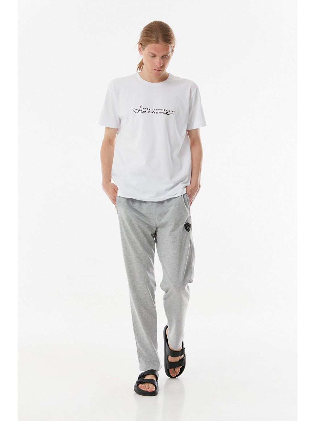 Gri Armalı Beli Bağcıklı Eşofman Altı-1