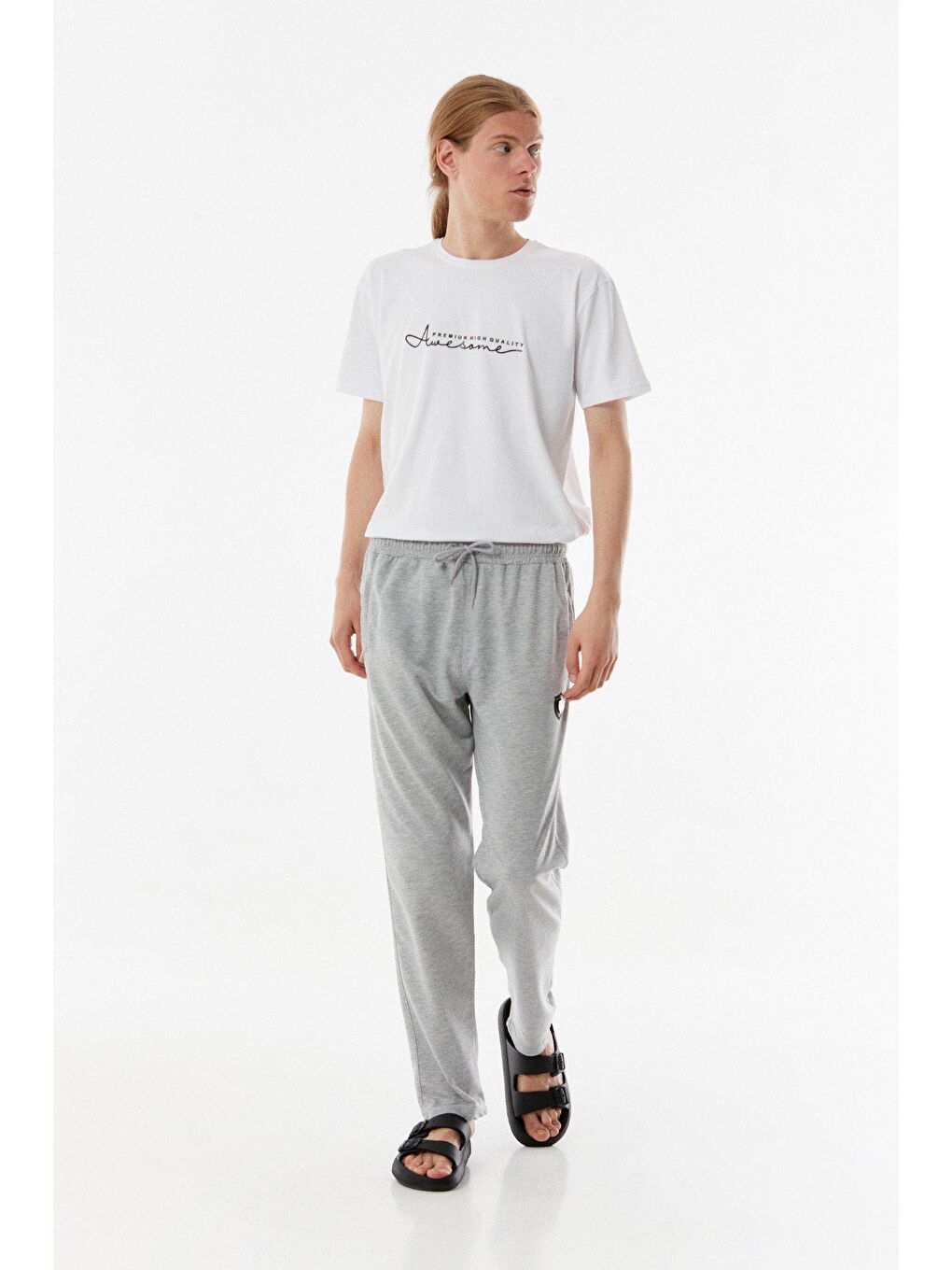 Gri Armalı Beli Bağcıklı Eşofman Altı-2