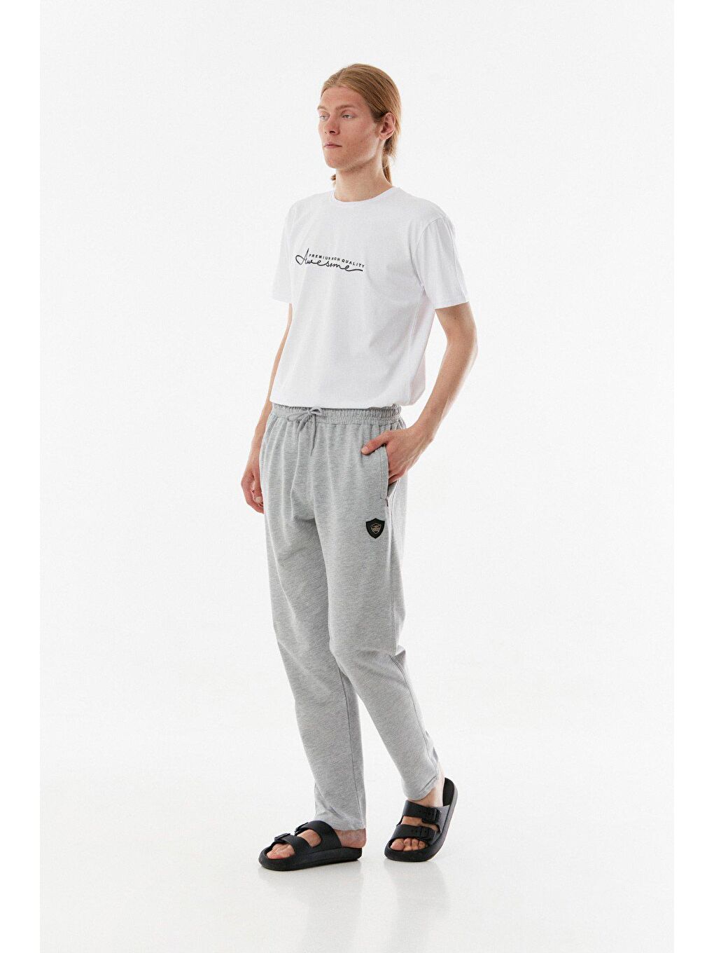 Gri Armalı Beli Bağcıklı Eşofman Altı-3