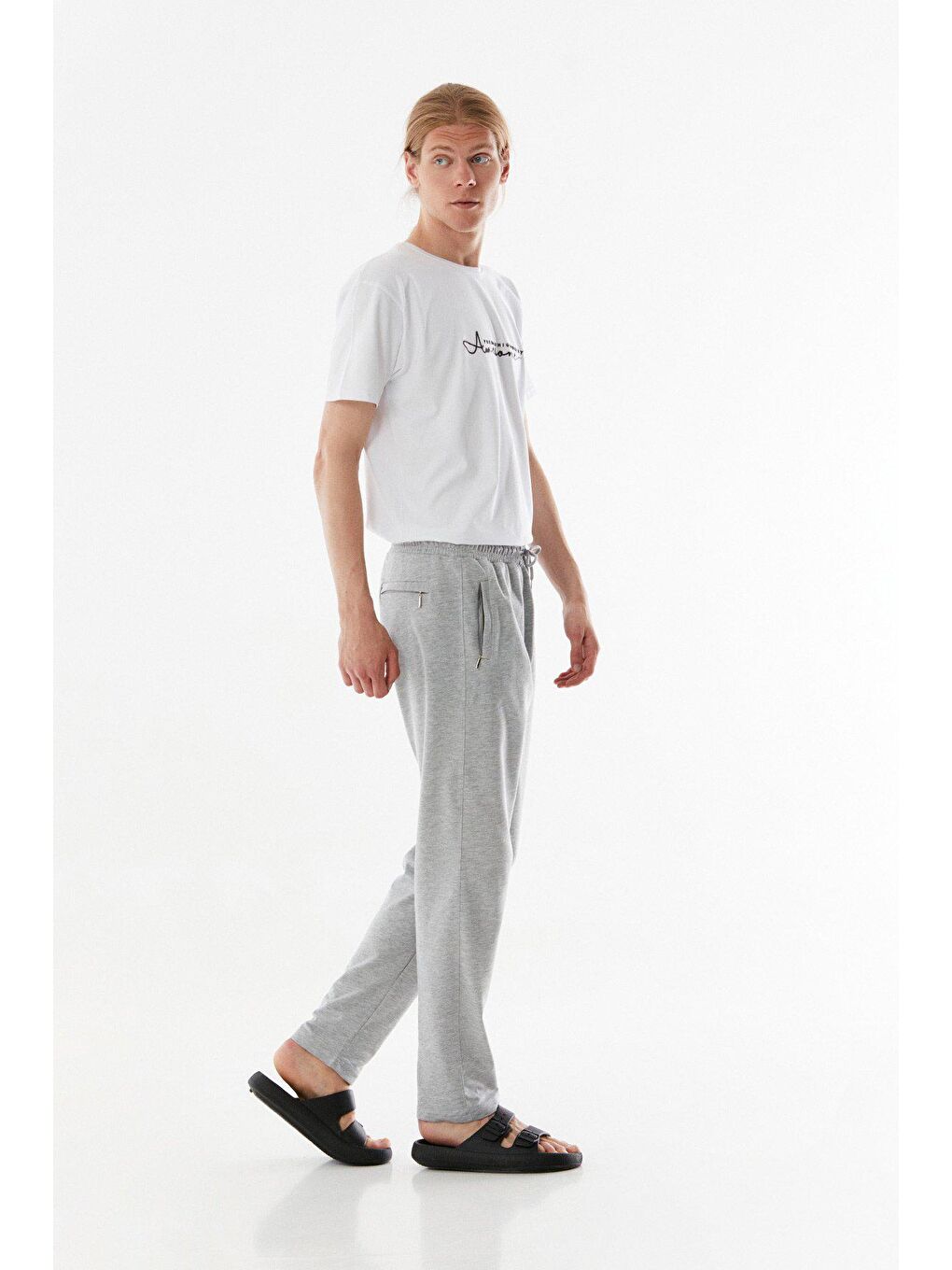 Gri Armalı Beli Bağcıklı Eşofman Altı-4