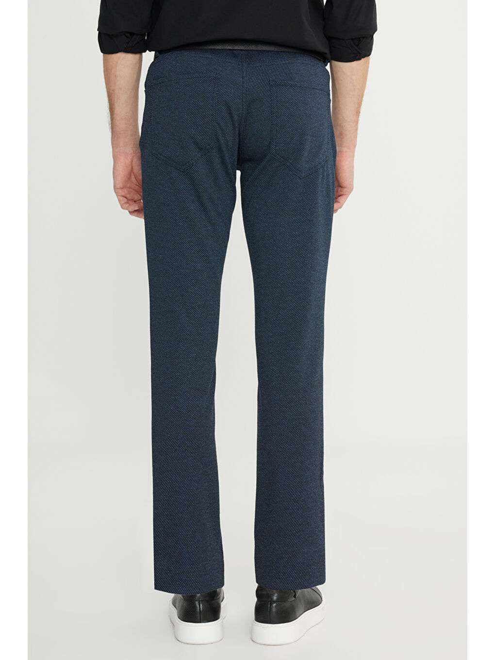 Erkek Lacivert Slim Fit Dar Kesim Diagonal Desenli Yan Cep Pantolon-5