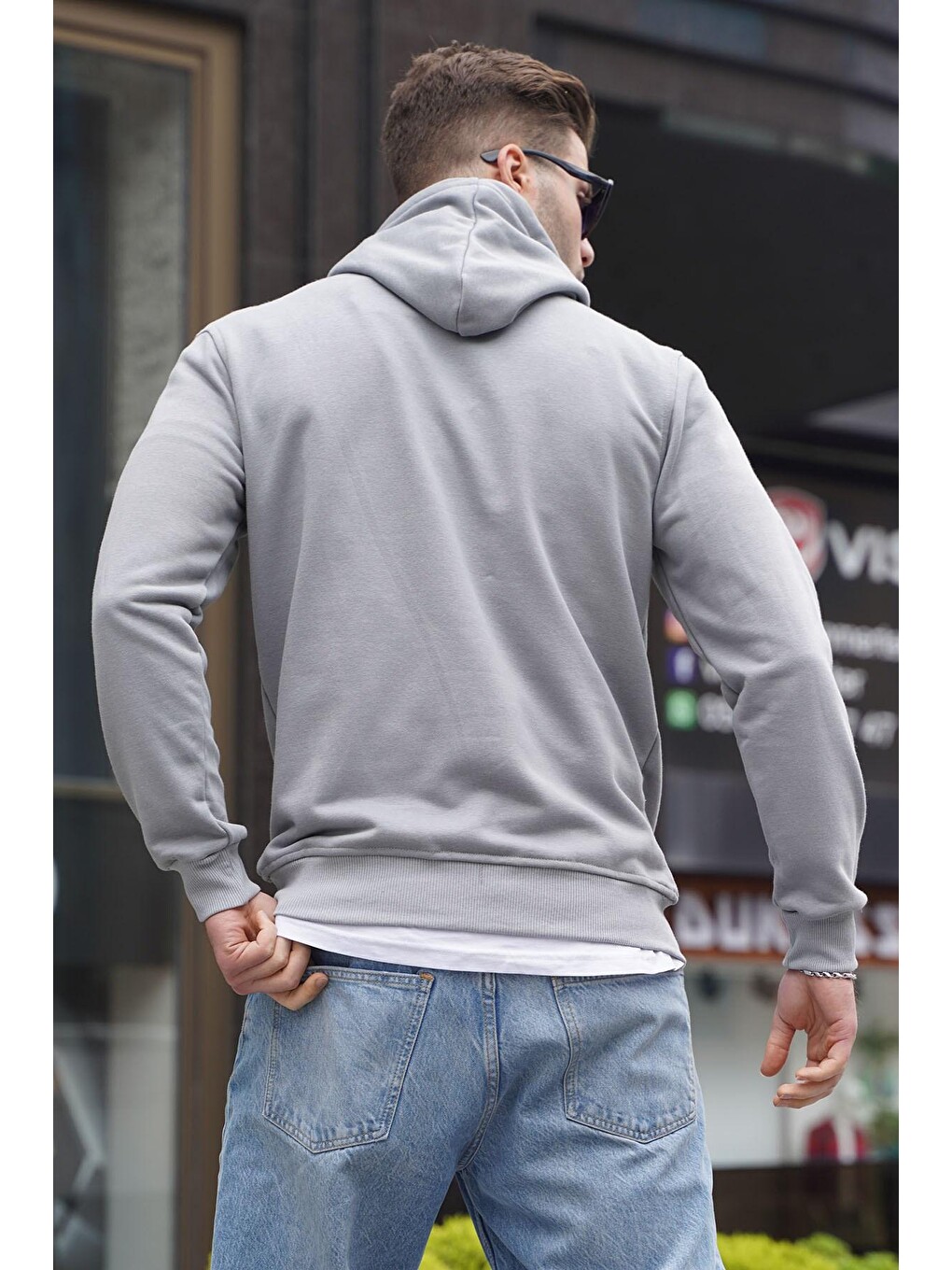 Boyalı Gri Baskılı Kapüşonlu Erkek Sweatshirt 6039-1