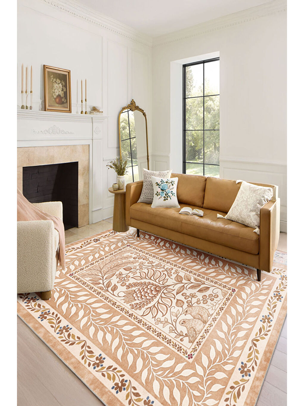 Bej Modern Dekoratif Yıkanabilir Kaymaz Taban Halı – İnce, Yumuşak Salon Halısı, Mutfak Halısı ve Yolluk-1