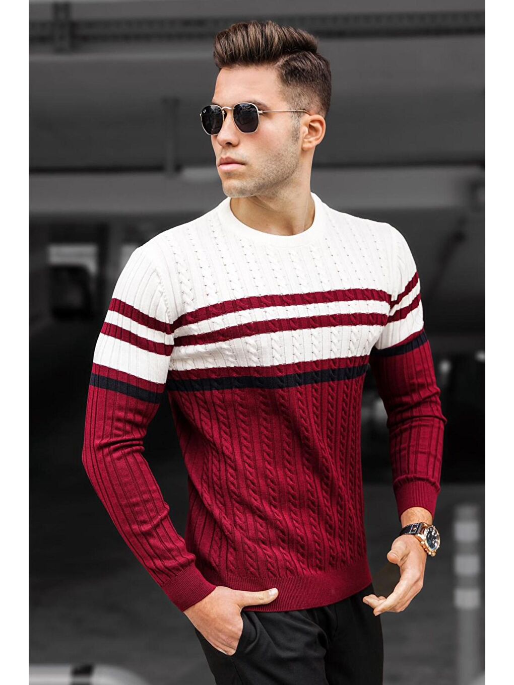 Beyaz Bisiklet Yaka Kazak 5197